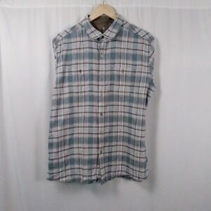 Kuhl Skorpio Mens L Linen Cotton Blend Plaid Short Sleeve Button Up Shirt Hiking
